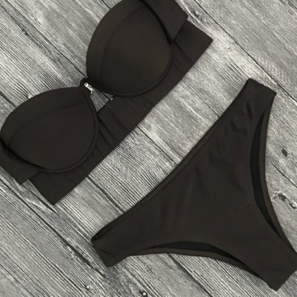 New Black Push Up Underwire Top Bikini Set Swimsuit - Picture 5 of 8